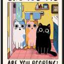 Funny Cat Bathroom Wall Art Are You Pooping Sign Canvas Wall Decor Cute Cat Prints Poster for Home Toilet Humorous Bathroom Painting Unframed