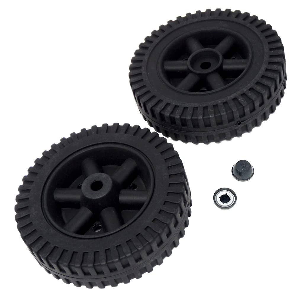 Wheel Kit, 6" Black Blow-Molded Hollow Plastic Wheels & Axle Caps for 3/8" Axle Shaft - Includes 2 Wheels & 2 Axle Caps
