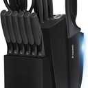 Knife Set with Sharpener  15 pcs High Carbon Stainless Steel Knives Block Set, Stainless Steel Knife Set, Built-in Sharpener Kitchen Knife set, With Anti slip and Ergonomic Handles (Black)