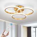 Modern Ceiling Light Fixture,3 Rings Dimmable Flush Mount Ceiling Light with Remote Control, Gold Close to Ceiling Lighting Fixtures for Bedroom Living Room Dining Room Kitchen Ceiling Lamp