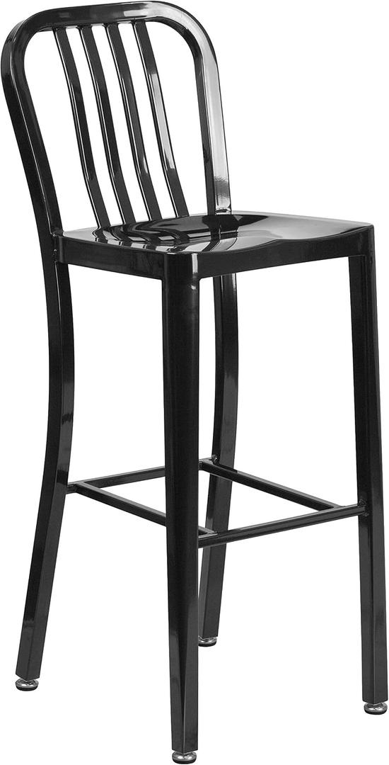 Flash Furniture Commercial Grade 30" High Black Metal Indoor-Outdoor Barstool with Vertical Slat Back | Commercial Grade, Indoor/Outdoor Use, Metal, 1 Pack