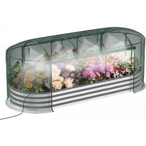 Lineware Raised Garden Bed with Self-Watering System, 8x3x1 ft Elevated Planter Boxes Outdoor with Mesh Cover, Oval Galvanized Raised Beds for Gardening,Vegetables,Flowers, Backyard, Patio