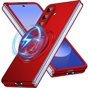 Magnetic Case for Galaxy Z Fold 7 with Rotatable Stand, Matte PC Case for Women Men Girls Boys Drop Protection Shockproof Slim Fit Durable Cover for Galaxy Z Fold 7, Red 13.24
