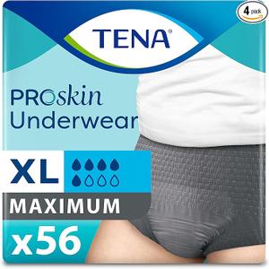 Tena ProSkin Incontinence/Bladder Control Underwear for Men, Maximum Absorbency, Extra Large, 56 ct 4 packs