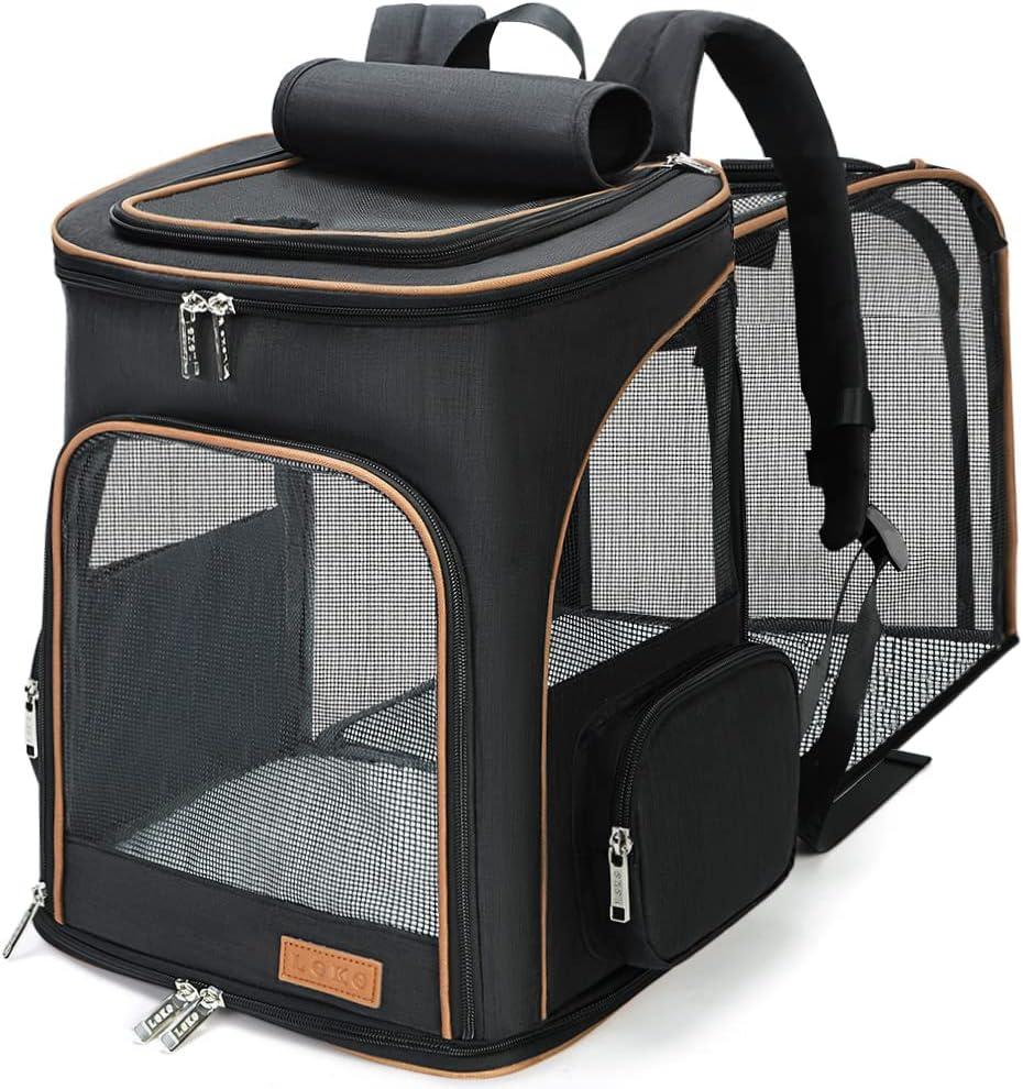 Lekereise Large Cat Backpack Carrier Expandable Pet Carrier Backpack for Small Dogs Medium Cats Fit Up to 18 Lbs, Foldable Puppy Backpack Carrier for Travel, Hiking, Black (23.6"L x 13.4"W x 15.0"H)