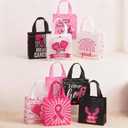 Breast Cancer Awareness Party Favor Bags, 9PCS Pink Ribbon Non-Woven Gift Tote Bags with Handles, Hope Strength Faith Treat Bags for Women Charity Fundraiser Campaign Party Supplies