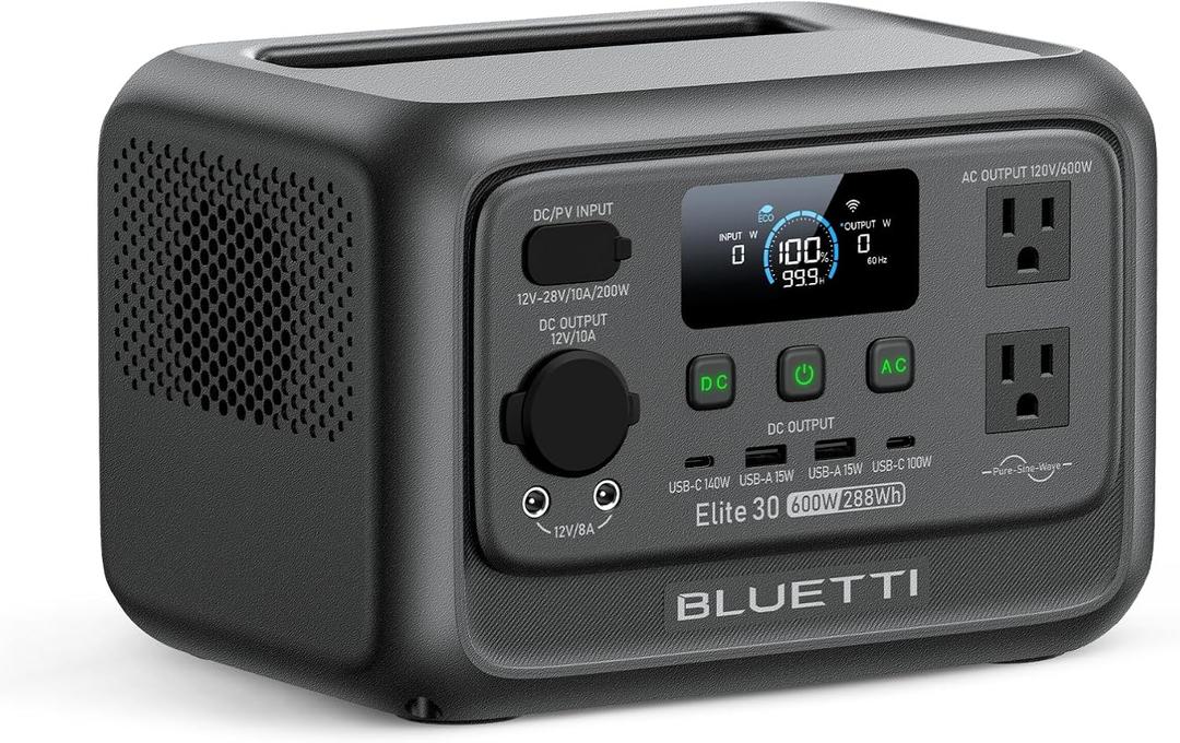 BLUETTI Elite 30 V2 Portable Power Station 288Wh 600W LFP Solar Generator
Power Lifting 1500W, 10ms UPS, 45 Min 0-80% Fast Charging, Emergency Backup Power for Blackout, Camping, Outage and Road Trip