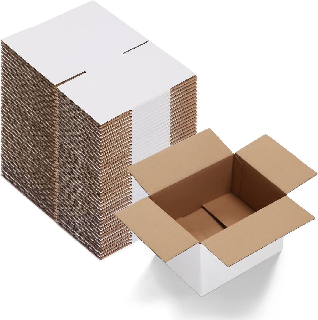 Calenzana 8x6x4 Shipping Boxes Set of 40, White Corrugated Cardboard Box for Mailing Packing Gifts Small Business