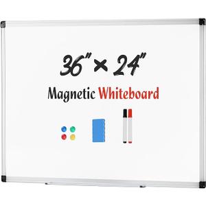 Sweetcrispy Magnetic Dry Erase Board, 36 X 24 Inches Whiteboard for Home Office School, Silver Reinforced Aluminum Frame,1 Dry Eraser & 2 Dry Erase Markers & 4 Magnetic Pins