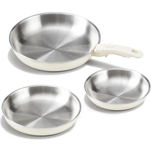 KITEXPERT Stainless Steel Pan Set  8", 10", 12" Tri-Ply Frying Pan Skillet with Removable Handles  PFOA-Free, Cream White Ceramic Exterior, Dishwasher & Oven Safe, Compatible with All Stovetops
