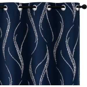 Yakamok Blackout Curtains 84 inch Length Living Room Thermal Insulated Silver Wave Line Dots Pattern Curtains Room Darkening Grommet Curtains for Bedroom, Navy, W42 x L84-inch, 2 Panels