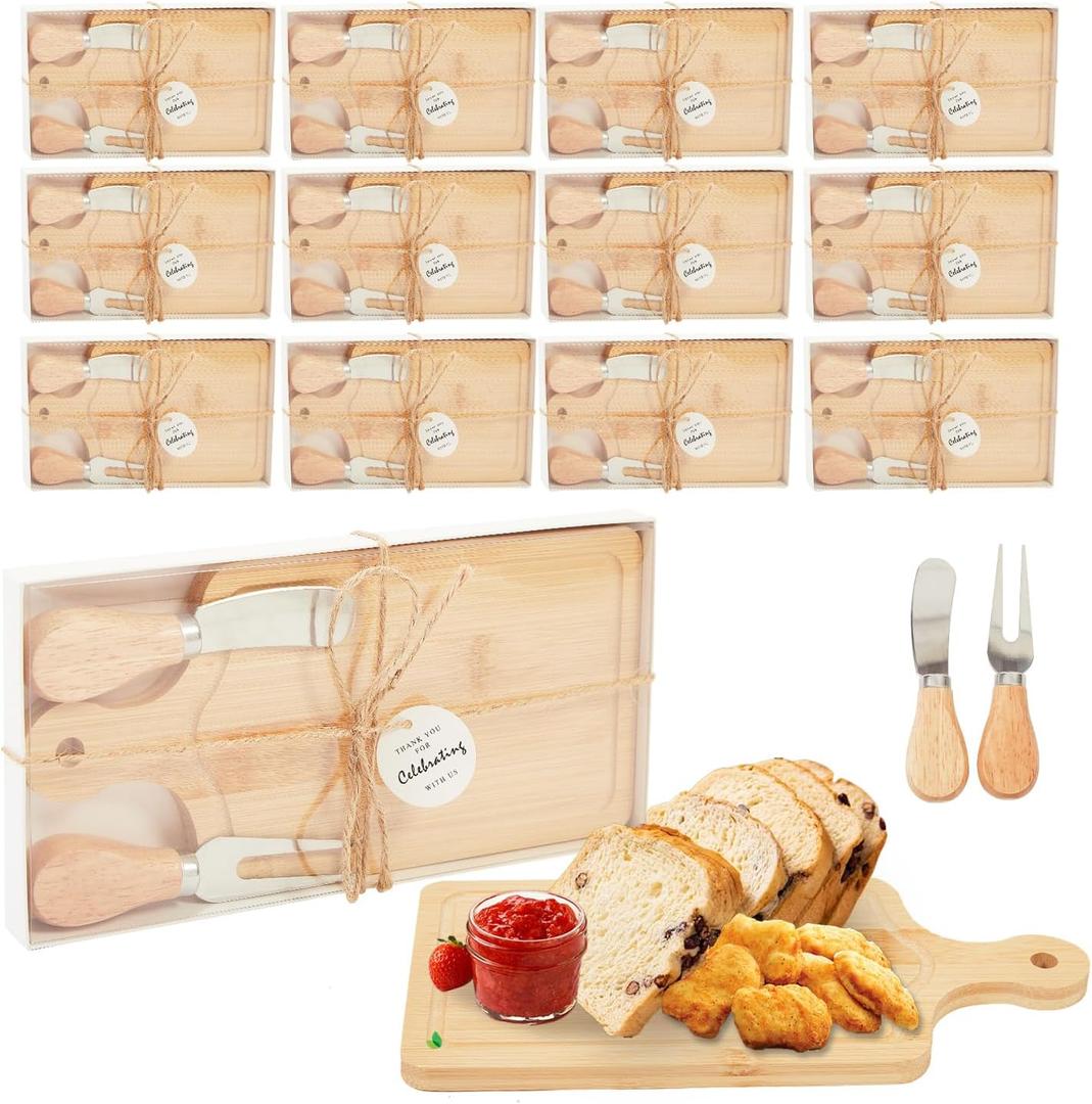 12 Set Bridal Baby Shower Wedding Party Favors Charcuterie Boards Bulk Cheese Mini Cutting Board Gift Set Bamboo with Thank You Tags for Guests for Valentine's Day Housewarming Christmas Birthday, Medium