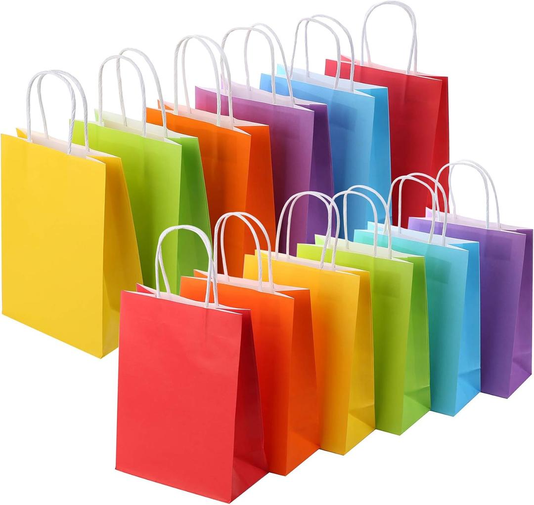 24 Pieces Kraft Paper Party Favor Gift Bags with Handle Assorted Colors (Rainbow)