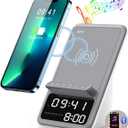 AFK Wireless Charging Station with Bluetooth Speaker and Alarm Clock, 4 in 1 Wireless Charger Compatible with iPhone16 15 14 13 12 11 Pro Max Series,Android Phones(Gray-White)