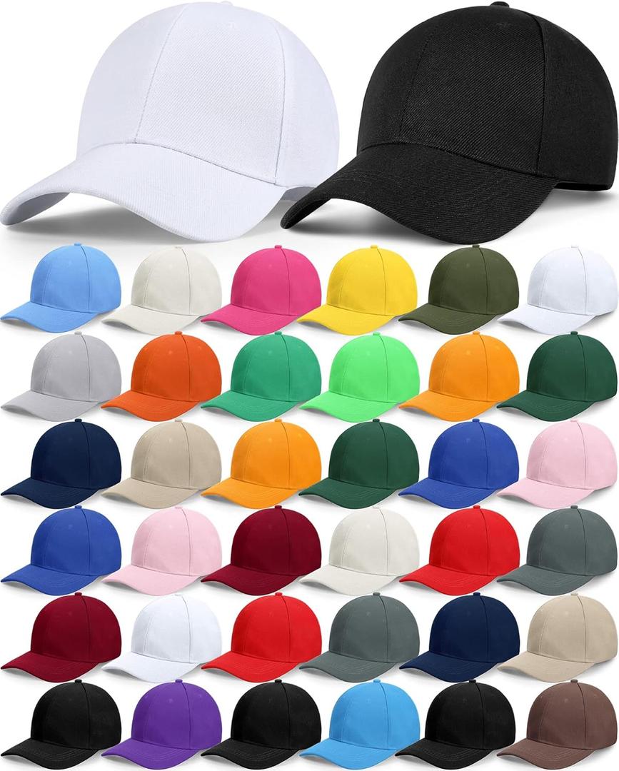Foaincore 36 Pack Blank Baseball Cap Bulk Adjustable Back Strap Sublimation Hats Plain Unisex Trucker Hat for Men Women (One Size, Colorful)