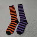 Sarfel Womens Halloween Socks Woman Halloween Knee High Socks Striped Knee High Sock for Women Purple and Black Striped Sock 2 Pairs