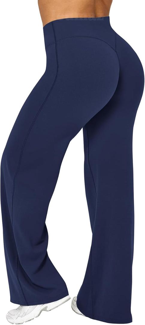 Women Straight Leggings Bottoms High Waist Gym Workout Leggings Stretch Casual Wide Leg Yoga Pants (Small, Navy Blue)