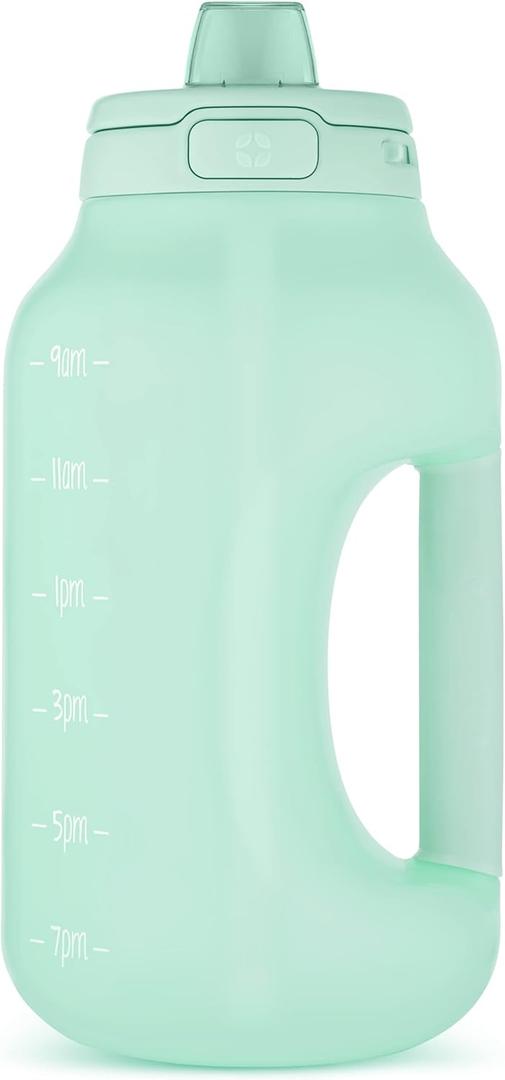 Ello Hydra 64oz Half Gallon Water Jug with Handle and Motivational Time Markers for All Day Hydration, Plastic Reusable Water Bottle with Straw and Locking, Leak Proof Lid, BPA Free (Yucca)