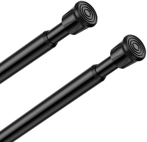 2 Pack Spring Tension Rods 28-48 Inches,5/8" Diameter Black Spring Loaded Curtain Rods,Adjustable Small Short Tension Curtain Rod for Windows,Kitchen, Doorway,Bathroom,Cupboard Bars