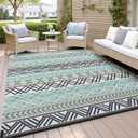 MontVoo Outdoor Rug Carpet Waterproof-Patio Rug Mat 5x8 Reversible RV Outdoor Camping Rugs Picnic Beach Mats Plastic Straw Outside Rugs for Balcony Porch Pool Deck Boho Patio Decor (Blue&grey)