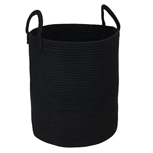 XUANGUO Black Cotton Rope Laundry Basket Hamper for Clothes Woven Storage Basket for Living Room Bedroom Boho Tall Rope Baskets for Blanket Toys Pillow Towels Baby Nursery Hamper Bin Large