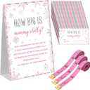 Sinload 54 Pcs Winter Snowflake Baby Shower Games Pink Snowflake Measure Belly Bump Party Game Include How Big Is Mommy's Belly Sign 50 Guessing Cards 3 Measuring Tapes for Winter Baby Shower Party