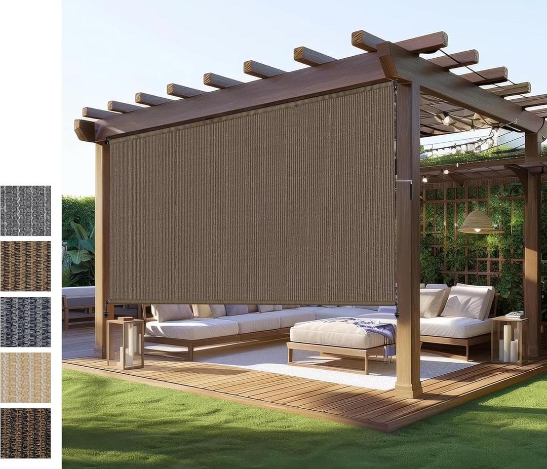 Outdoor Roller Shade,Patio Blind Roll Up Shade Exterior Cordless-9'W x 8'H | Outdoor Patio Shades Roll Up Blind with Spliced Pole,Privacy Protection,UV Sun Blocking,One-Piece Fabric,Easy Install & Clean, 108"W x 96"H