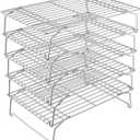 P&P CHEF Cooling Rack, 5-Tier Stainless Steel Stackable Baking Cooking Racks for Cooling Roasting Grilling, Collapsible & Heavy Duty, Oven Safe & Easy Clean, 15" x 10", Silver