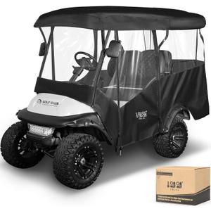 10L0L Universal Golf Cart Enclosure 86.6in 4 Passenger Fit for Yamaha Club Car EZGO TXT RXV, Waterproof Windproof Snowproof Portable Transparent 4 Sided Driving Cover
