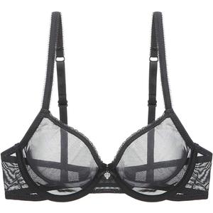 YANDW Sexy Sheer See Through Bras Unlined Underwire Lace Mesh Non Padded Ultra Thin Clear Bralette (36C, Black)
