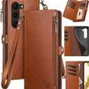 XcaseBar for Samsung Galaxy S23 5G Wallet case with Zipper RFID Blocking Credit Card Holder, Flip Folio Book PU Leather Phone case Shockproof Cover Women Men for Samsung S23 case Light Coffee
