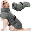 Queenmore Dog Cold Weather Coats, Fleece Collar Pet Apparel for Cold Weather, Dog Snowsuit, Cozy Winter Dogs Jackets Winter with Quick Release, Grey, XXL