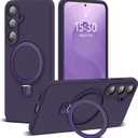 for Samsung Galaxy S25 Case with Magnetic Invisible Stand [Compatible with Mag-Safe] Military Drop Tested [Full Camera Protection] Silicone S25 Case for Women Men 6.2'', Dark Purple
