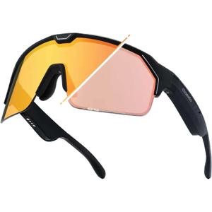 CHAMELO Music Shield Smart Audio Sunglasses Matte Black Frame, Fire Lenses | Open-Ear Bluetooth Glasses for Men & Women with Electronic Tint Control, Sweat Proof, Sports Eyewear, 100% UV Protection