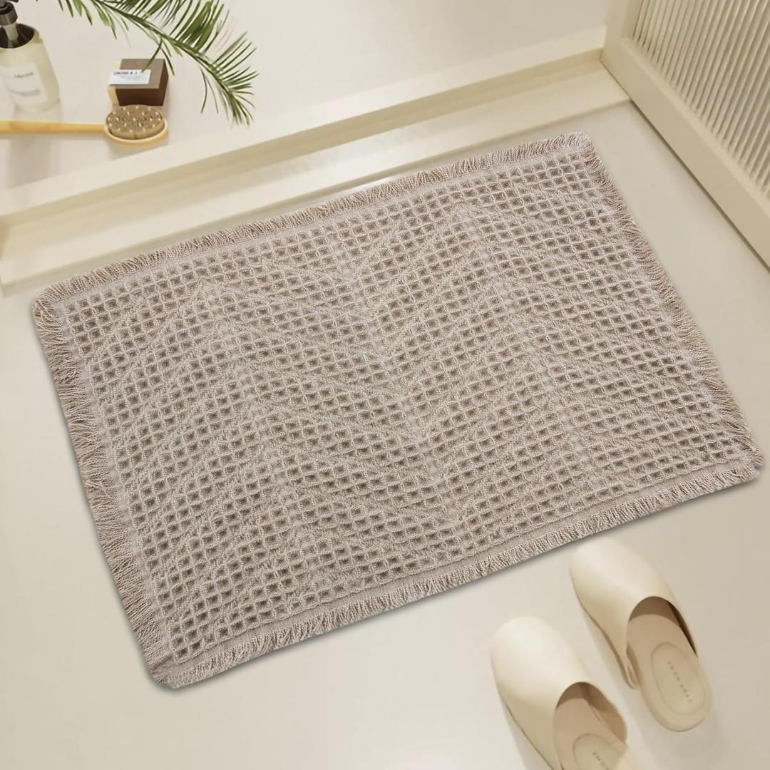 Boho Bath Mat, Super Absorbent Non-Slip Bathroom Rug, Machine Washable, Ultra Soft Towel Mat, 18" x 25", Brown