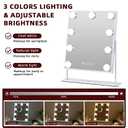 VANITII Vanity Mirror with Lights Hollywood Lighted Makeup Mirror with 9 Dimmable Bulbs Smart Touch Control 3 Colors Light for Bedroom, Detachable 10X Magnification, 360°Rotation