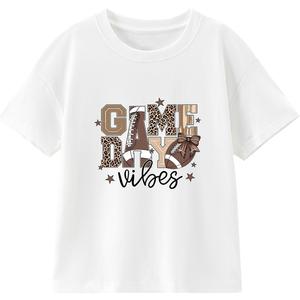 Toddler Football Shirt Boys Girls Game Day T-Shirt Kids Baseball Tee Cute Cotton Clothes Short Sleeve Tops 2T-8 Years (White)