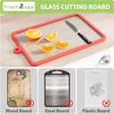 Freshmage 2Pcs Tempered Glass Cutting Boards for Kitchen, Glass Cutting Board Set (15"x10" & 12"x8") with Non-Slip Silicone Edges and Hanging Hole, Clear Cutting Board for Countertop & Chopping