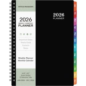4 x Planner 2026-2027 - Planner 2026 (Jan 2026 - Dec 2026), 2026 Weekly and Monthly Planner 6.3  8.4, Notes, Thick Paper, Back Pocket, Twin-wire Binding