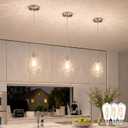 Nickel Glass Pendant Lights Kitchen Island 6.3" Pendant Light Hammered Clear Glass 3 Pack Height Adjustable Modern Hanging Pendant Lights for Dining Room Bedroom Hallway Sink Bulbs Incl.