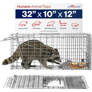 32" Humane Live Animal Trap Collapsible Heavy Duty Cage for Raccoon, Possum, Cat Trap for Stray Cats, Armadillo, Groundhog, Skunk, Squirrel & Rabbit Professional Catch & Release by LifeSupplyUSA (32 x 10 x 12 (Collapsible))