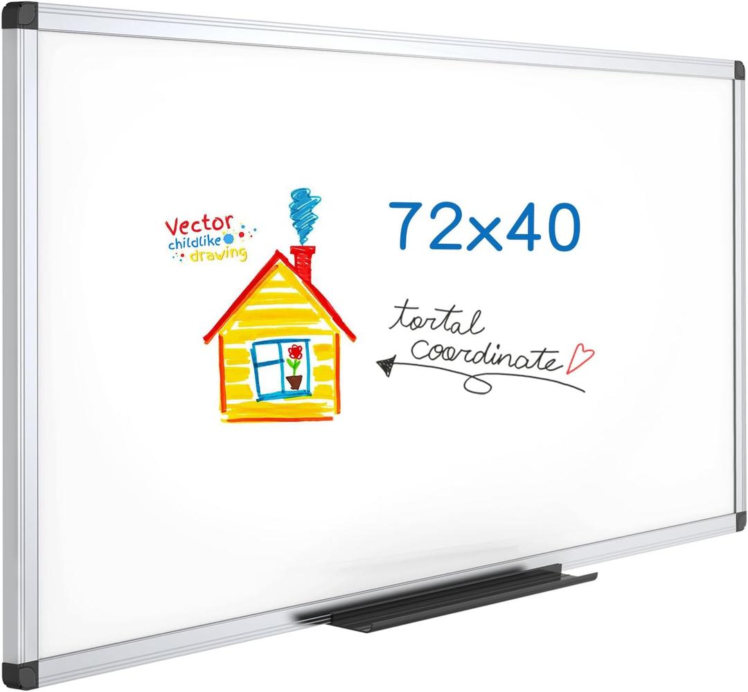 VIZ-PRO Dry Erase Board/Magnetic Whiteboard, 72 x 40 Inches, Large Wall Mounted Board for School Office and Home