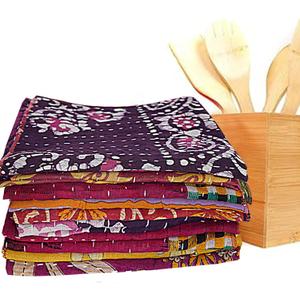 Wholesale Lot of Indian Vintage Kantha Kitchen Towels Table Decor 100% Cotton Handmade 16X16 Inch Peinted Home Decor Bohemian Kantha Napkins (6)