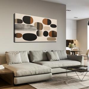 Prepeyssee Large Brown Abstract Wall Art for Living Room Geometry Black Boho Artwork for Bedroom Office Kitchen Modern Canvas Prints 24"x48"