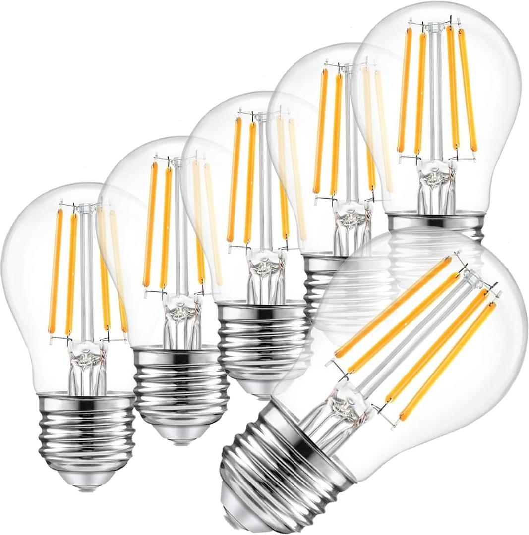 A15 LED Light Bulb 4W (40W Equivalent), 2700K Warm White, Dimmable Edison Filament, 400 Lumens, E26 Medium Base, Clear Glass Ceiling Fan, Refrigerator/Appliance, Vanity & Chandelier (6-Pack)