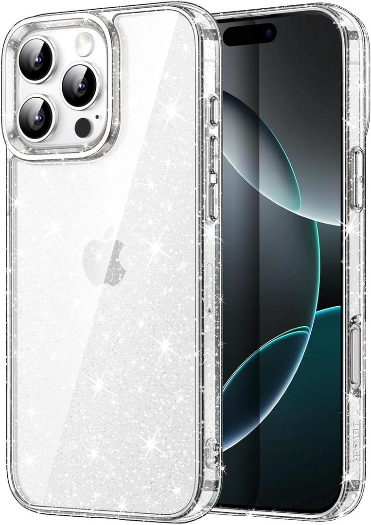JETech Glitter Case for iPhone 16 Pro 6.3-Inch, Bling Sparkle Shockproof Phone Bumper Cover, Cute Sparkly for Women and Girls (Clear)