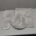 3pc Solid Non Slip Soft Bath Rug Set for Bathroom U-Shaped Contour Rug, Mat and Toilet Lid Cover New# Angela (Silver)