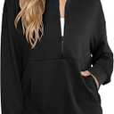 LYANER Women's Hoodies Side Slit Long Sleeve Thumb Hole Casual Loose Sweatshirts (Black, XL)
