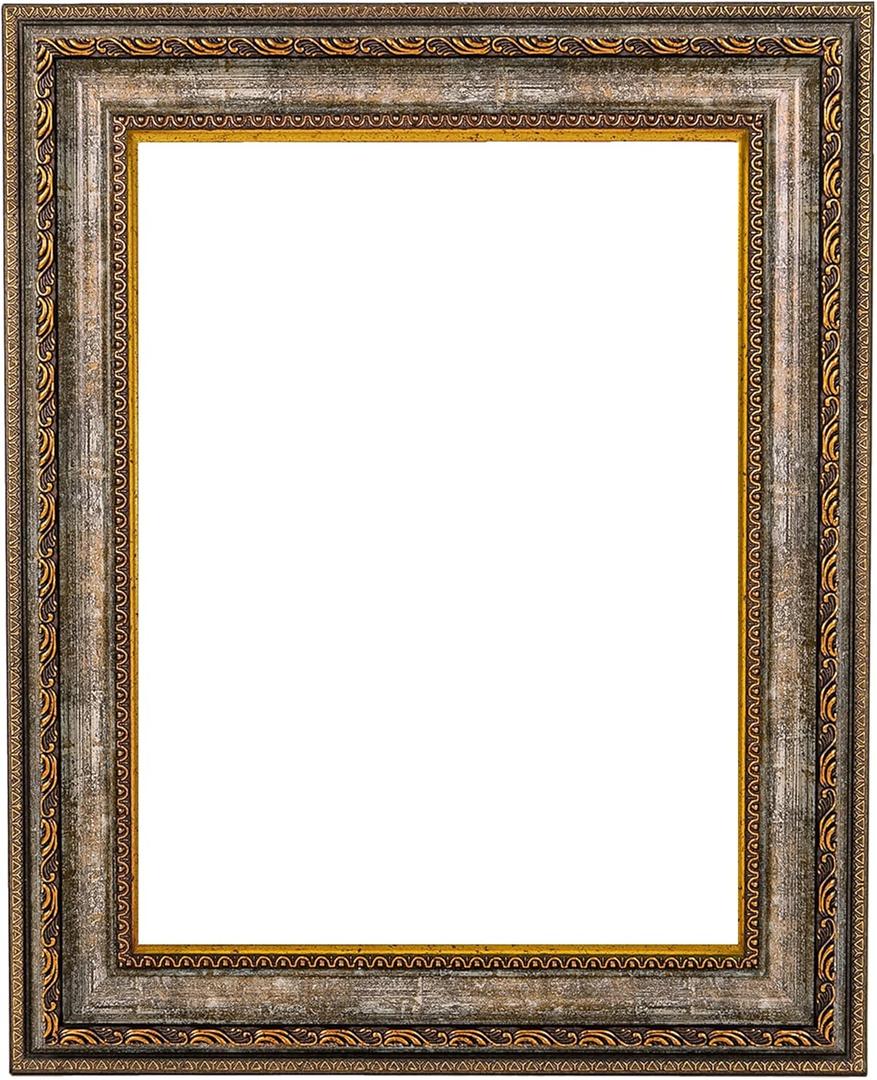 18"x24"Picture Frame, Poster Frames with Polished Plexiglass and Back Cover,Hanging Photo Frame Wall,Bronze Ornate Gold Frame & Aquamarine