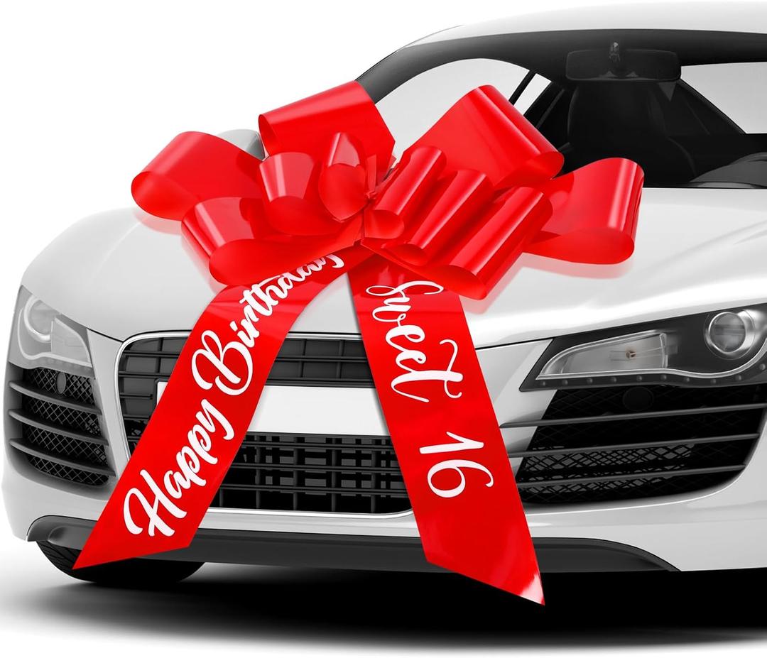 Happy Birthday Car Bow Sweet 16 Big Car Pull Bow 30 Inch Giant Gift Wrapping for Birthday Party Decorations (Red)